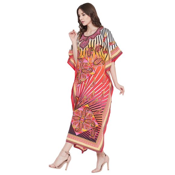 Women Plus Size Paisley Printed Multicolor Kaftan Maxi Dress by Gypsie Blu - Picture 5 of 9